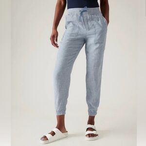 Athleta Retreat Linen Pants Joggers Chambray Blue Size 6 NWT